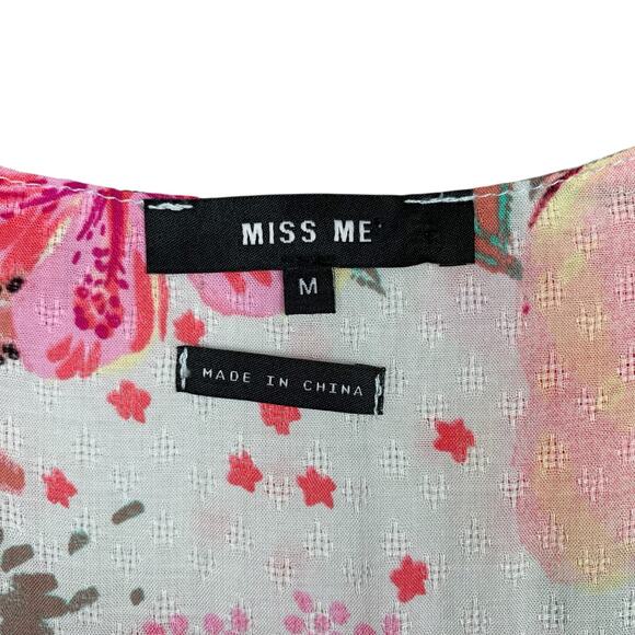 Miss Me Blouse Blue Floral Top Button Front Short Flutter Sleeve Women's M - Picture 6 of 7